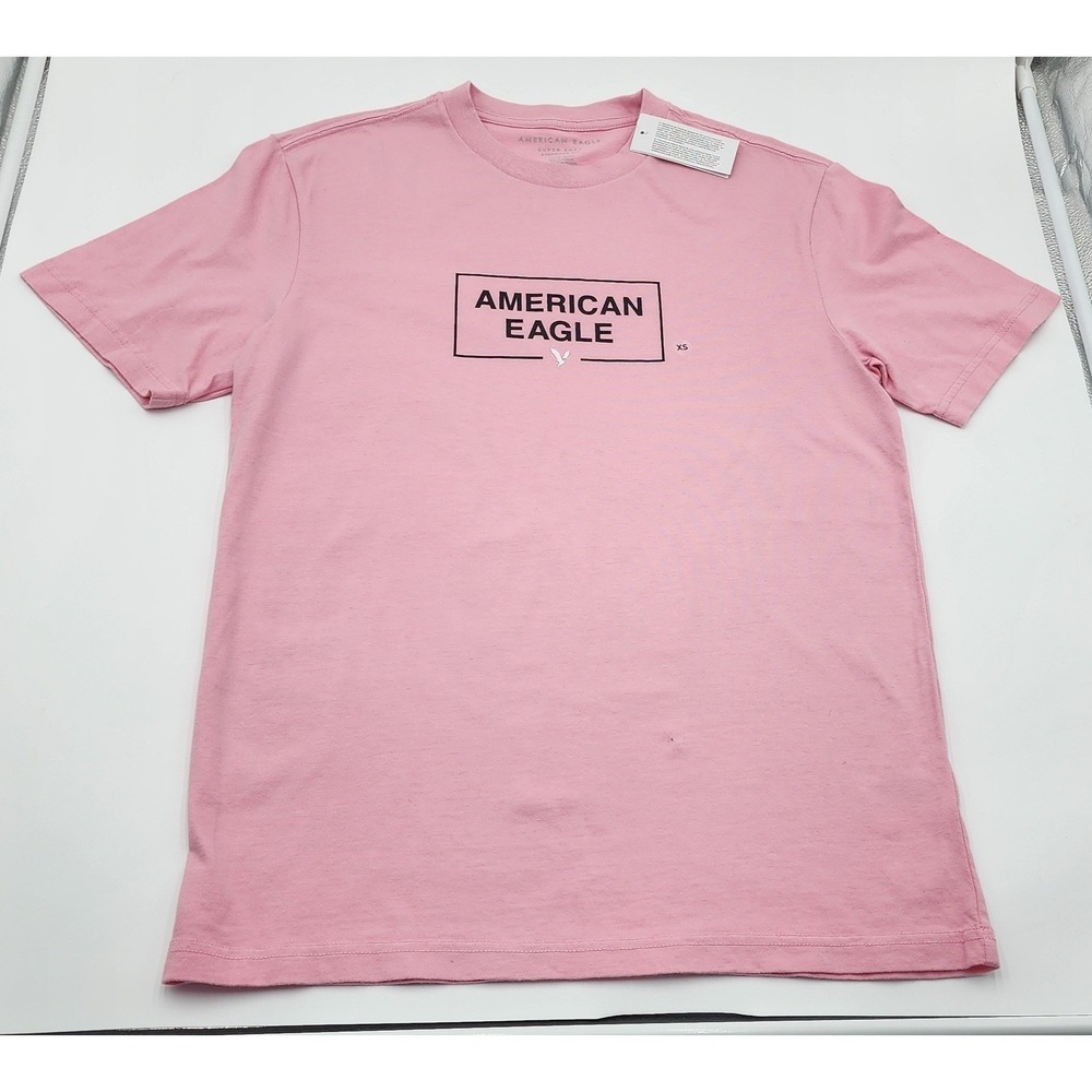 American Eagle Graphic Tee Mens XS Pink Super Soft Box Logo T Shirt NWT